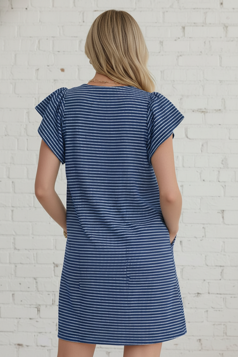 Textured Knit Mini Dress with Flutter Sleeves