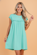 Frilled Trim Crew-Neck Loose Fit Mini Dress