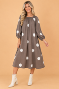 Polka Dot Bow Tie Back Long Sleeve Midi Dress