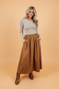 Stripe Ribbed Knit Patchwork Flared Maxi Dress