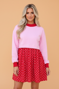 Polka Dot Colorblock Long Sleeve Mini Dress