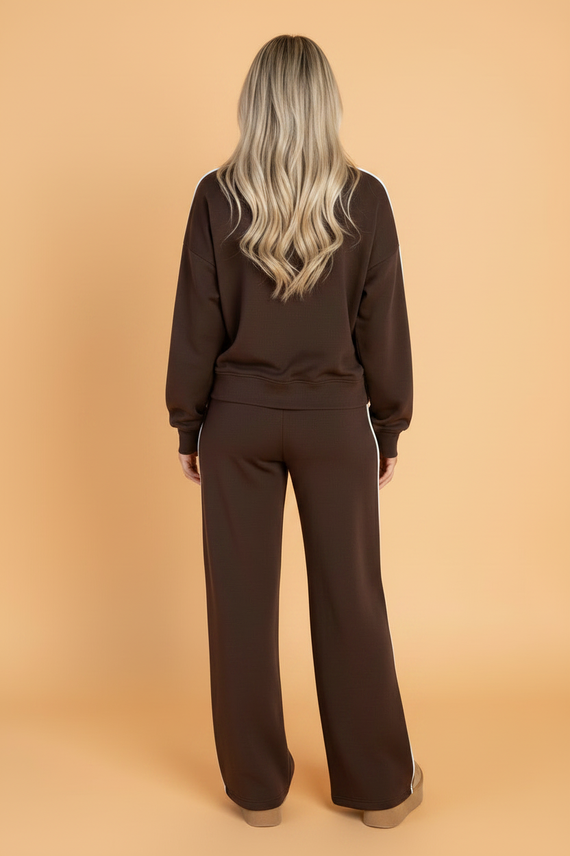Contrast Piping Trim Mock Neck Pullover & Pant Set