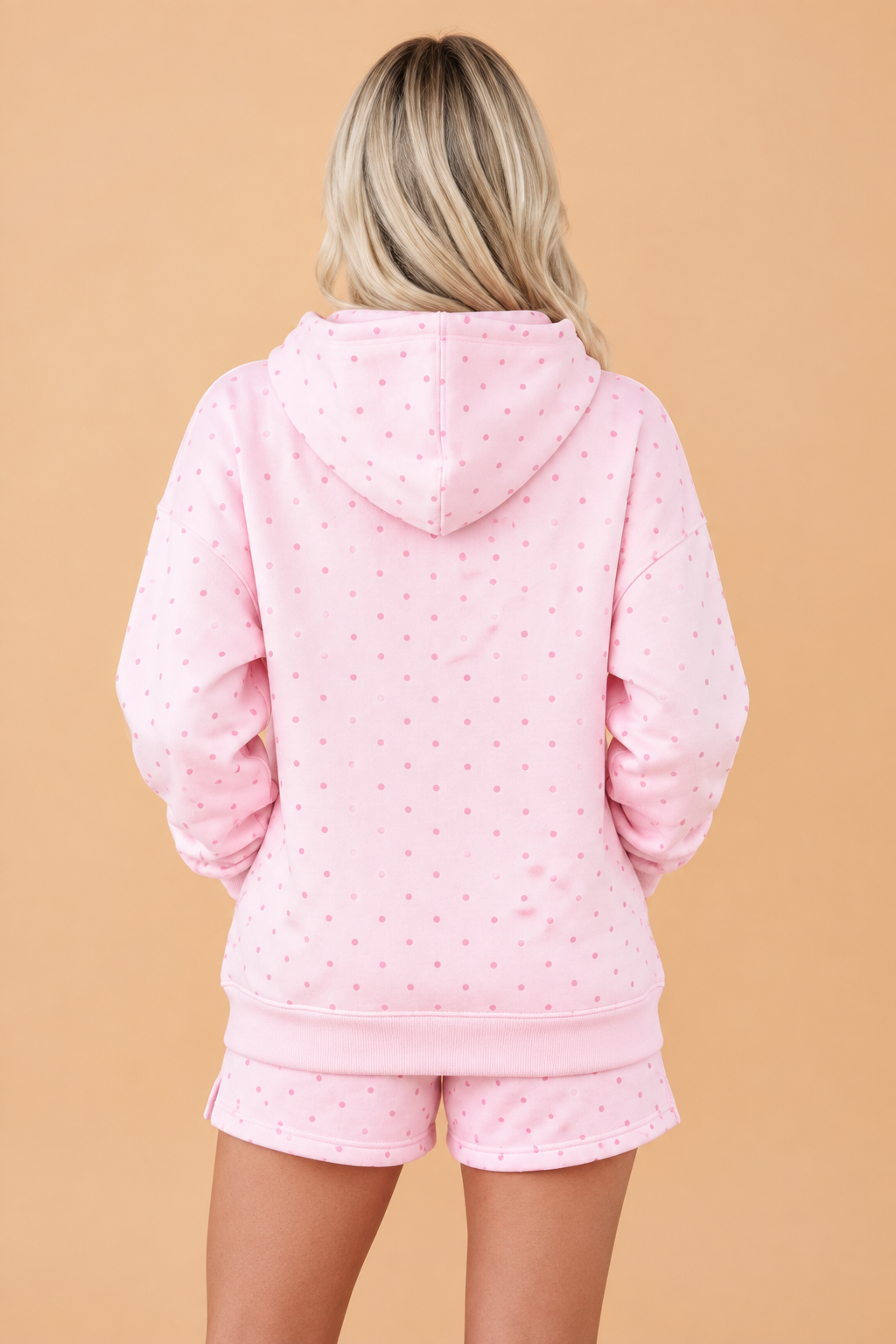 Polka Dot Kangaroo Pocket Hoodie & Shorts Set