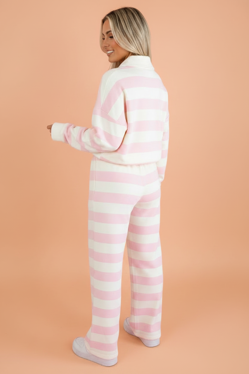 Stripe Patchwork Half Zip Top & Pants Set