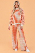 Stripe Textured Contrast Mock Neck Top & Pants Set