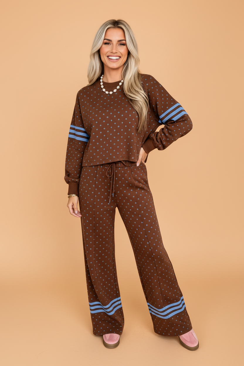 Polka Dot Varsity Stripe Top & Pants Set