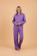 Solid Collared Top and Central Seam Pants Set