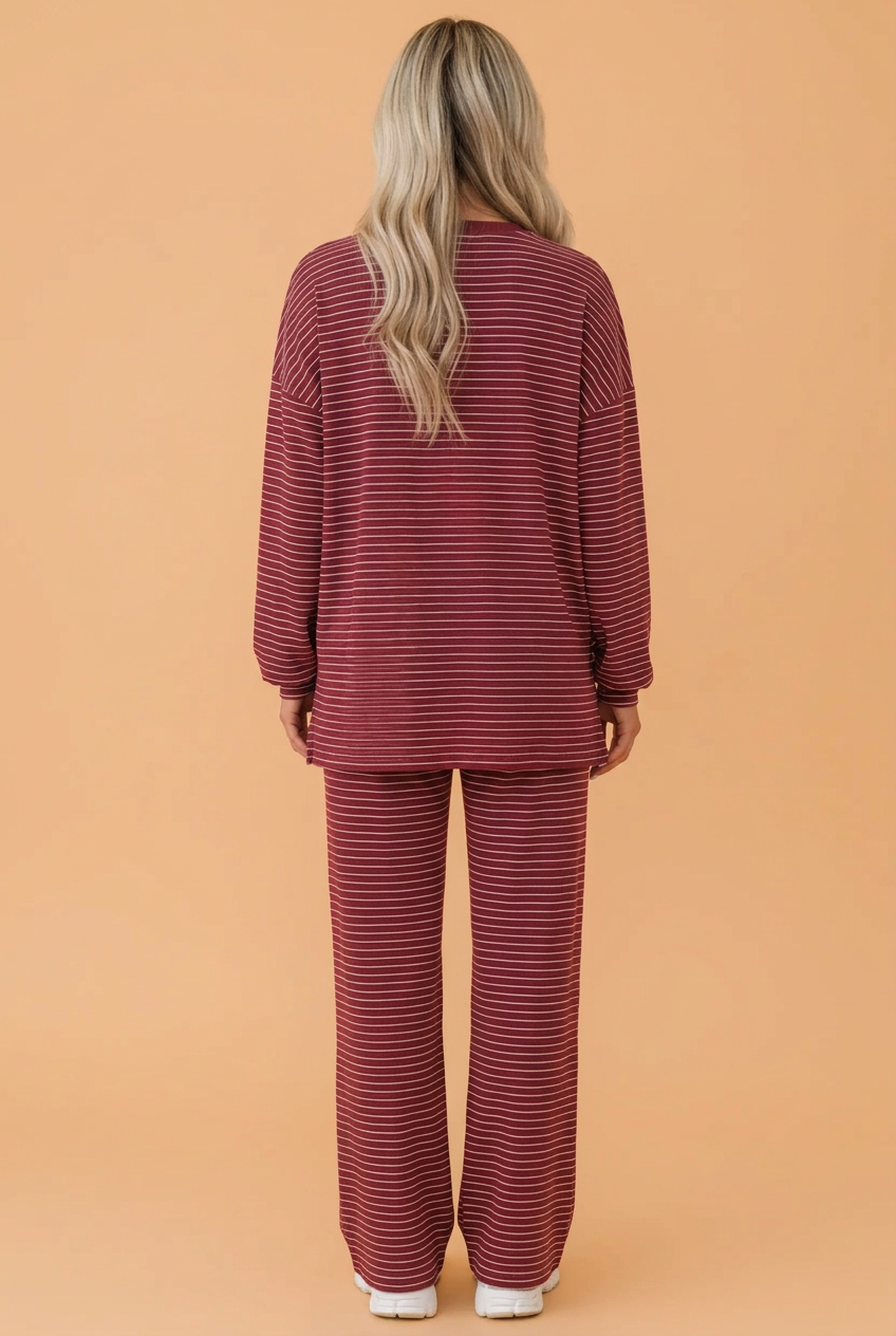 Stripe Drop Shoulder Long Sleeve Top & Pants Set