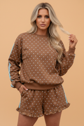 Polka Dot Side Stripe Sweatshirt & Ruffle Shorts Set