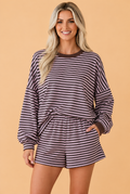 Stripe Oversized Long Sleeve Top & Pocketed Shorts Set
