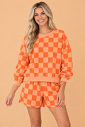 Checker Long Sleeve Crop Top & Shorts Set