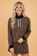 Leopard Print Quarter Zip Top & Mini Skirt Set