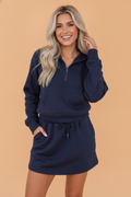 Solid Long Sleeve Zip-Up Hoodie & Drawstring Skort Set