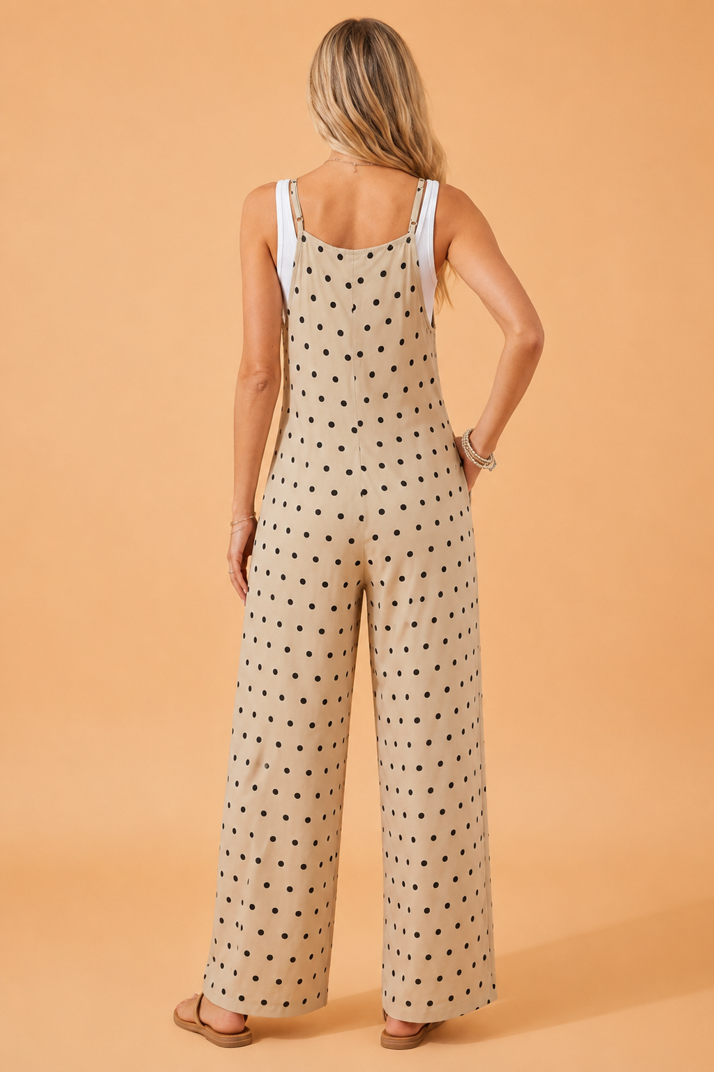 Women's Polka Dot & Floral Maxi Jumpsuit with Spaghetti Straps