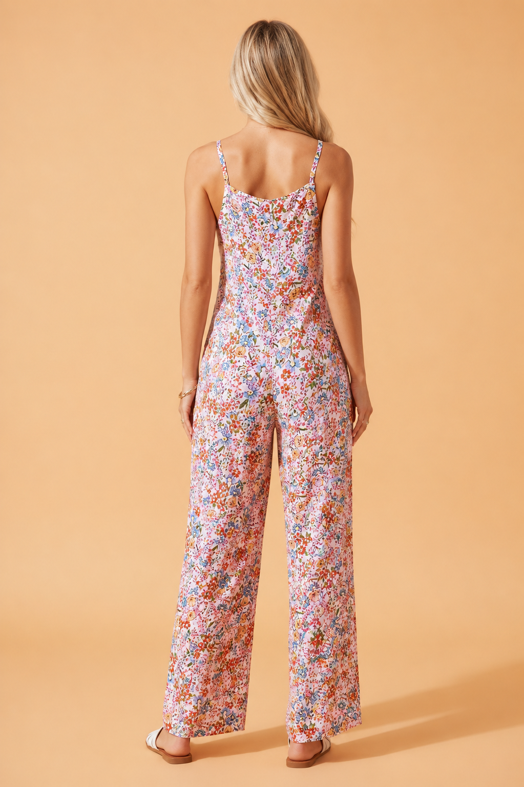 Women's Polka Dot & Floral Maxi Jumpsuit with Spaghetti Straps