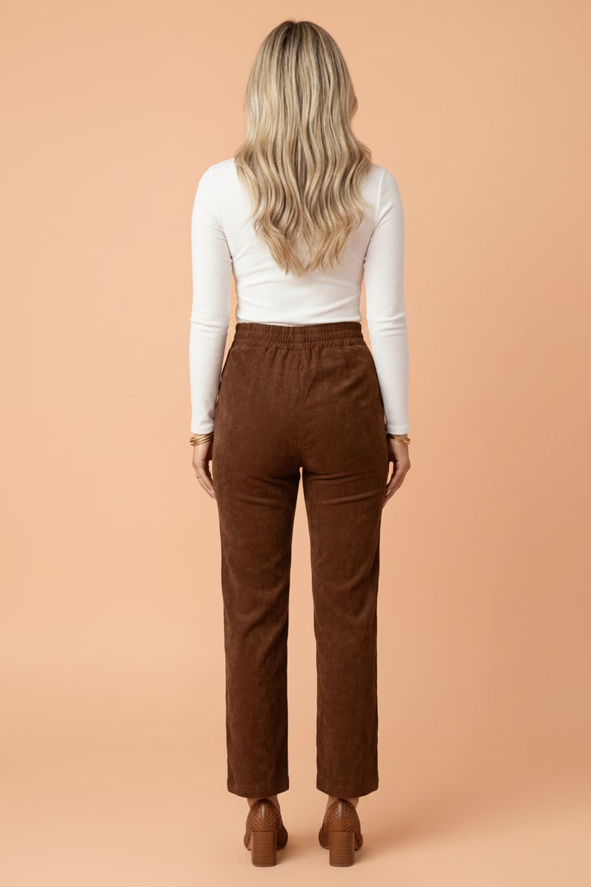 Solid Corduroy Elastic Waist Straight Leg Pants
