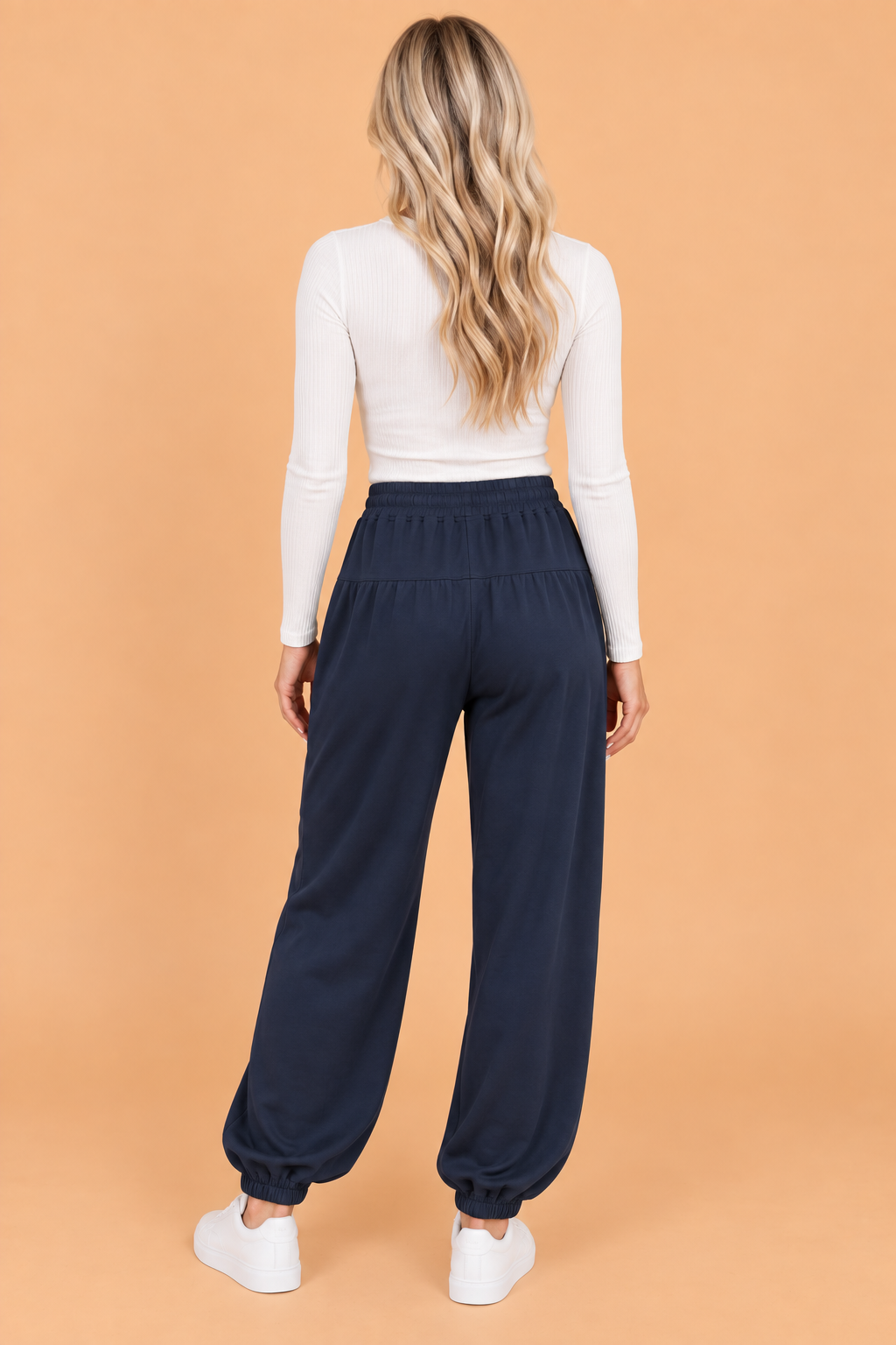 Solid Drawstring Elastic Drop Waist Jogger Pants