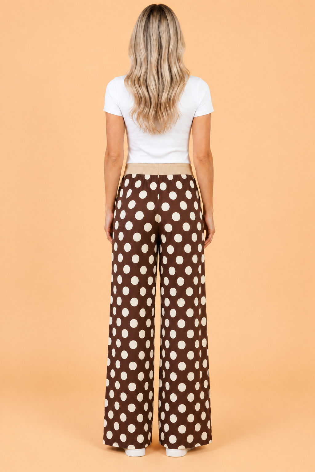 Polka Dot Drawstring High Waist Wide Leg Pants
