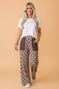Polka Dot Contrast Patch Pocket Elastic Waist Pants