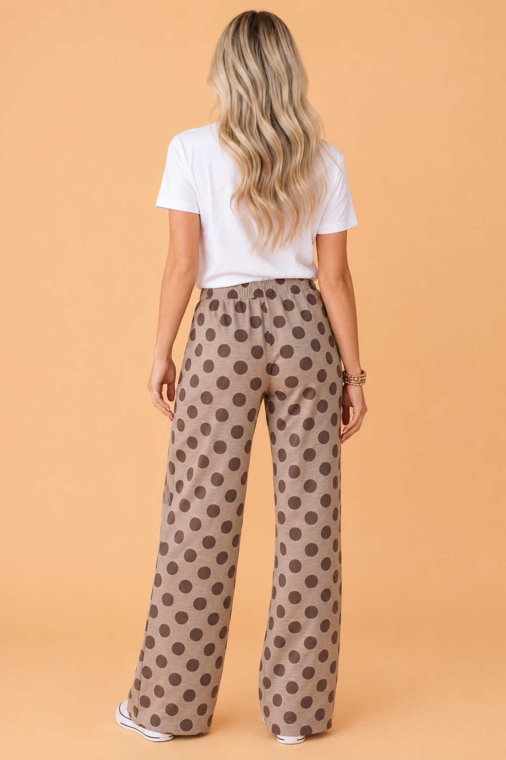Polka Dot Contrast Patch Pocket Elastic Waist Pants