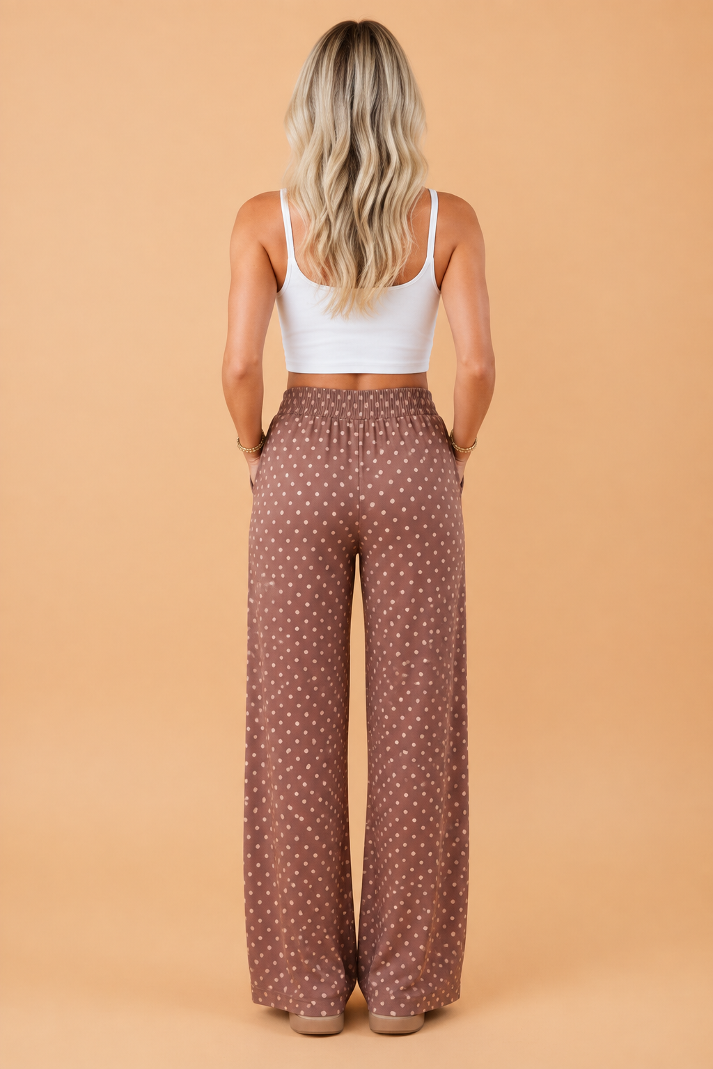 Polka Elastic Waist Wide Leg Pants