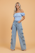 Denim Bow Side Straight Leg Jeans