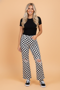 Checker Distressed Raw Edge Cropped Jeans | White/Black