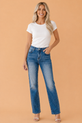 Relaxed fit blue acid wash straight leg jeans