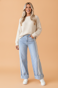 Lace Trim Side Stripe Straight Leg Jeans
