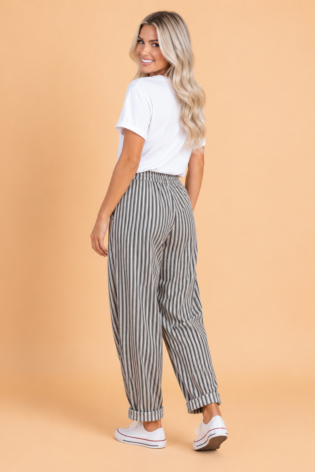 Stripe High Waist Drawstring Loose Pants