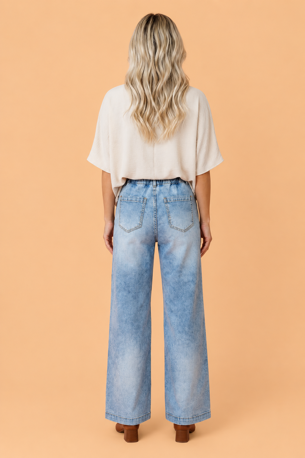 Studded Pocket Frayed Denim Wide Leg Jeans