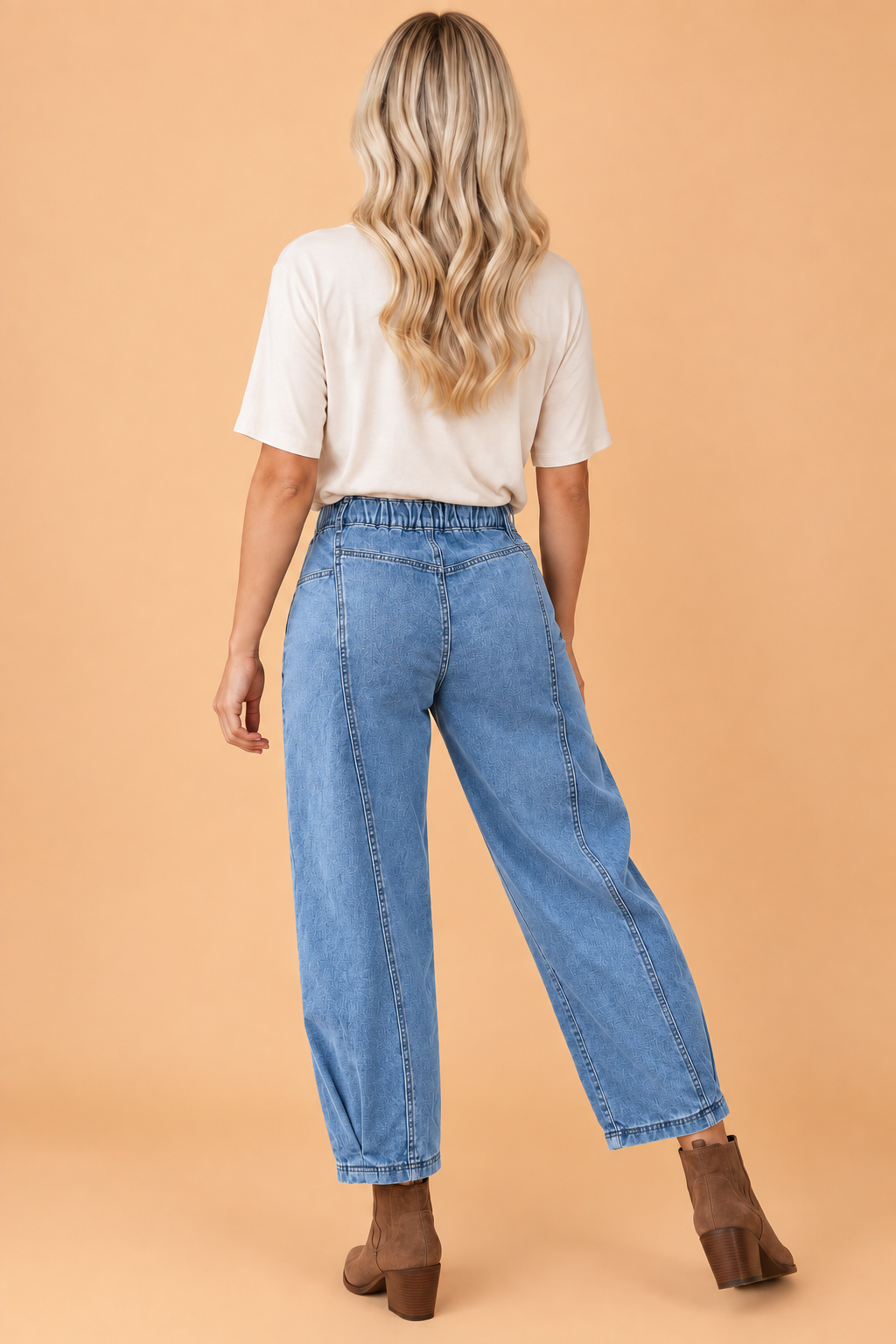 Solid Denim Patchwork Barrel Leg Jeans