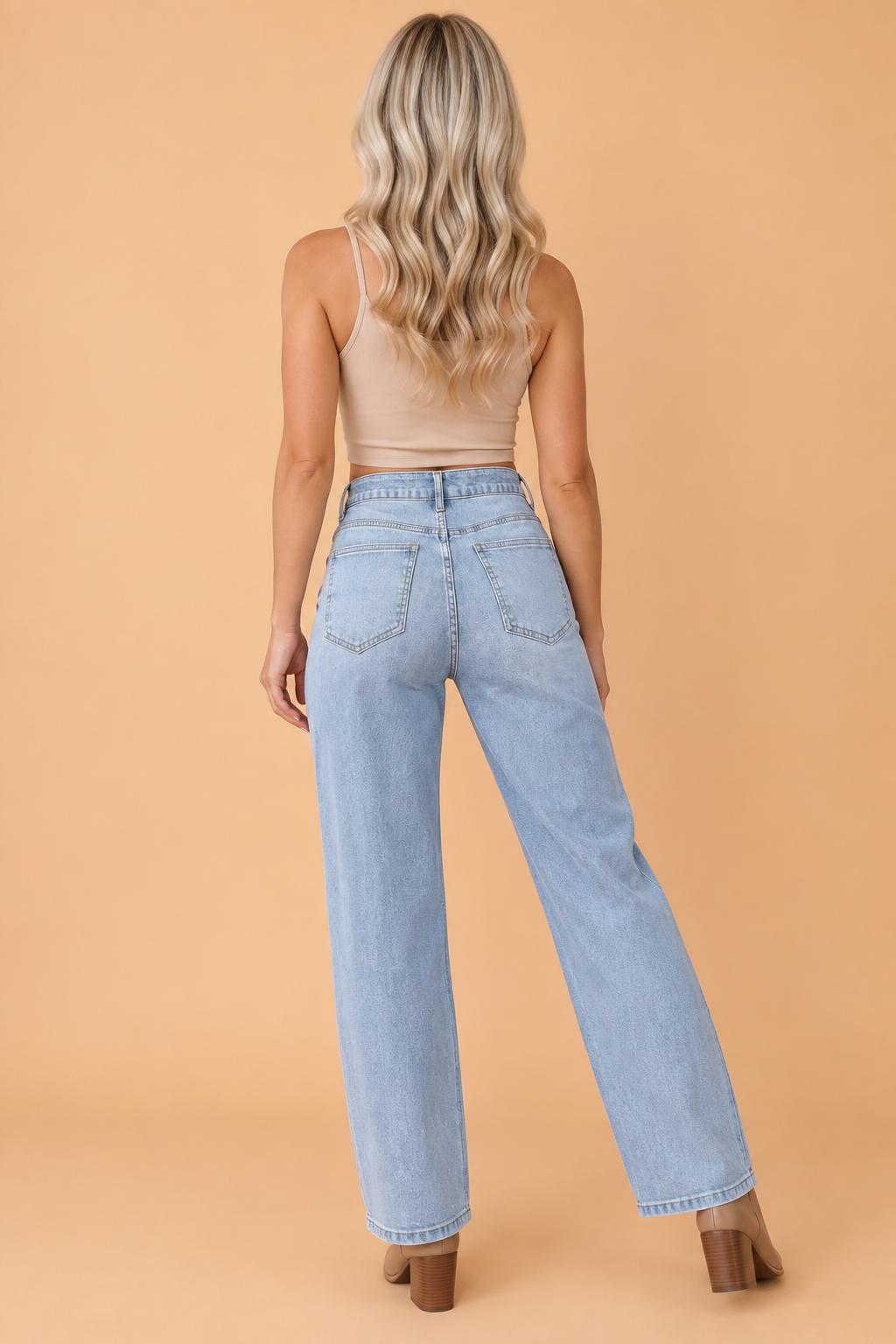 Rhinestone Denim High Waist Straight Leg Jeans