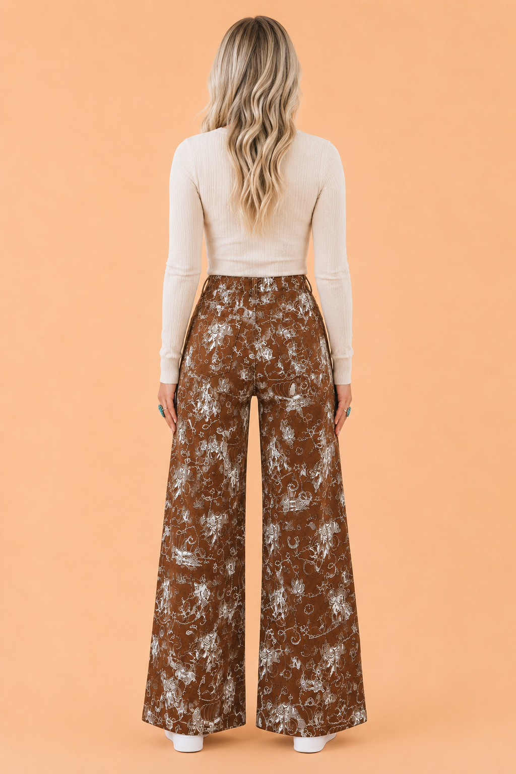 Western Print High Waist Wide Leg Jeans