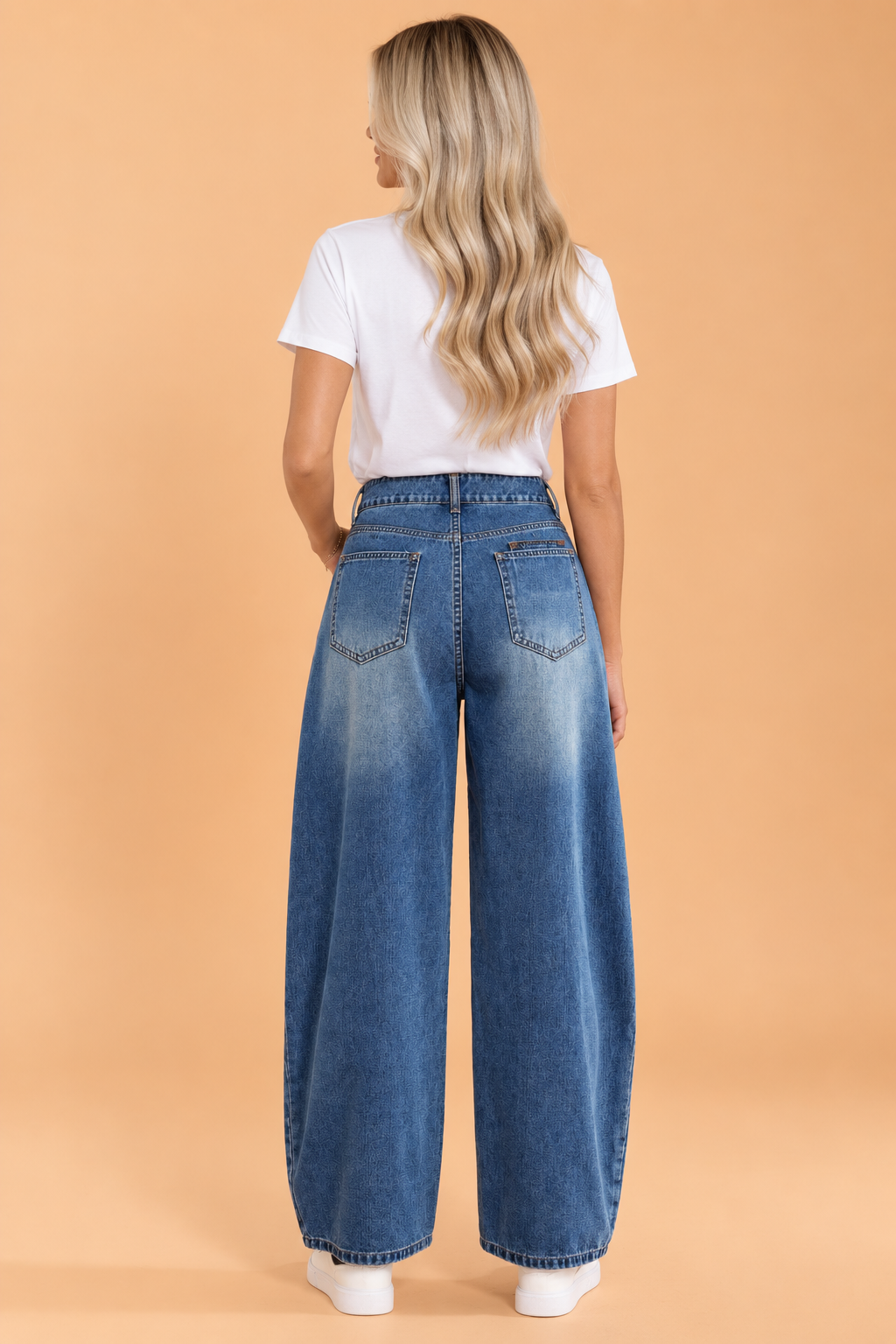 Solid Denim High Waist Barrel Leg Jeans