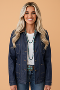 Faux Leather Contrast Collar Buttoned Denim Jacket