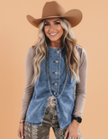 Denim Button Front Slit Sleeveless Vest Top