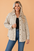 Leopard Corduroy Collared Patch Pocket Jacket