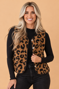 Leopard Sherpa Fleece Sleeveless Buttoned Vest Coat