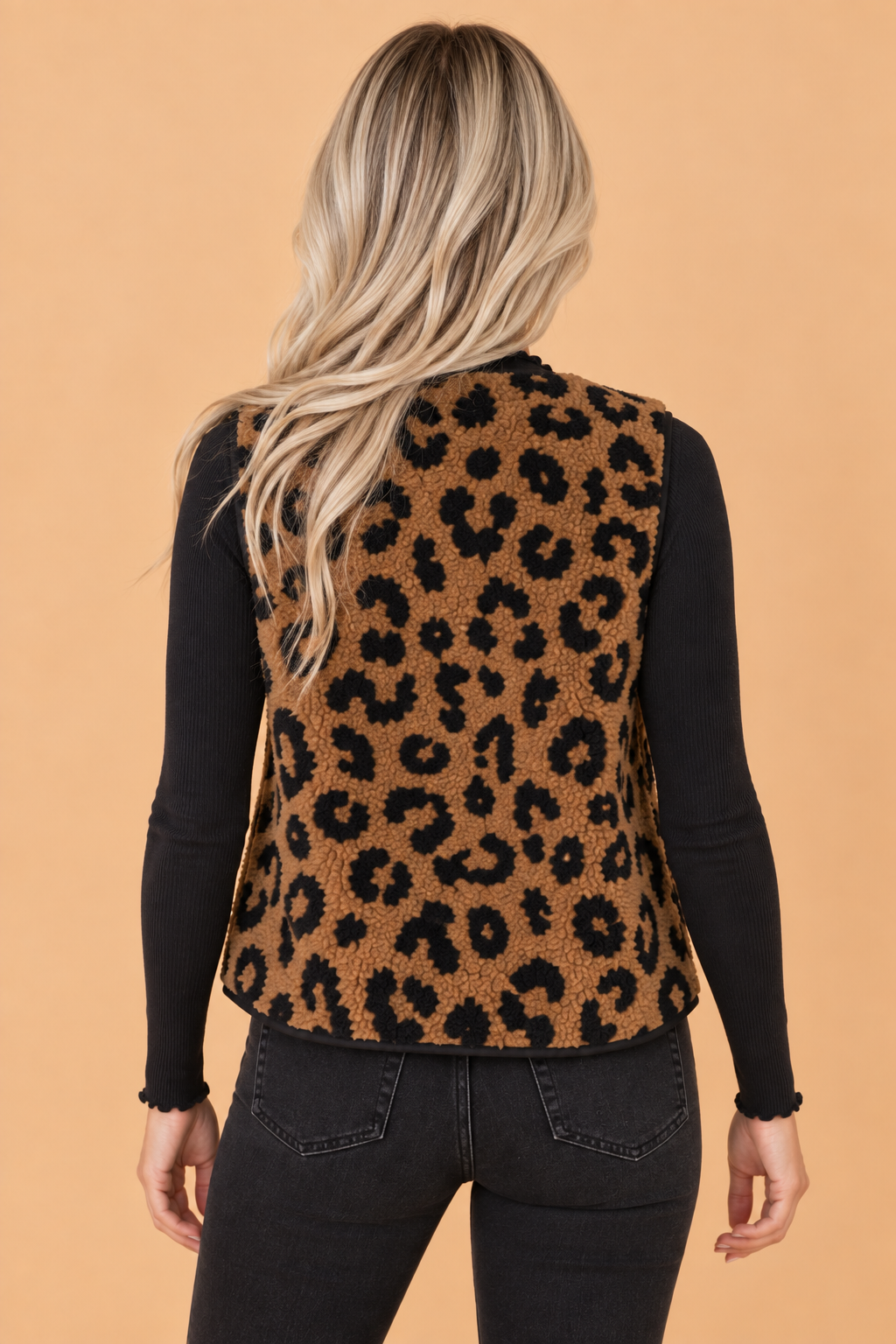 Leopard Sherpa Fleece Sleeveless Buttoned Vest Coat