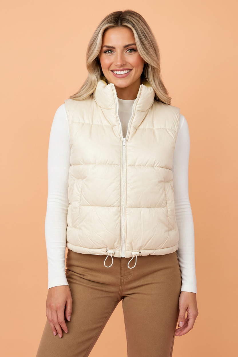 Solid Reversible Zip Up Quilted Puffer Vest