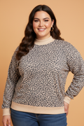 Plus Size Leopard Colorblock Ribbed Mock Neck Sweatshirt