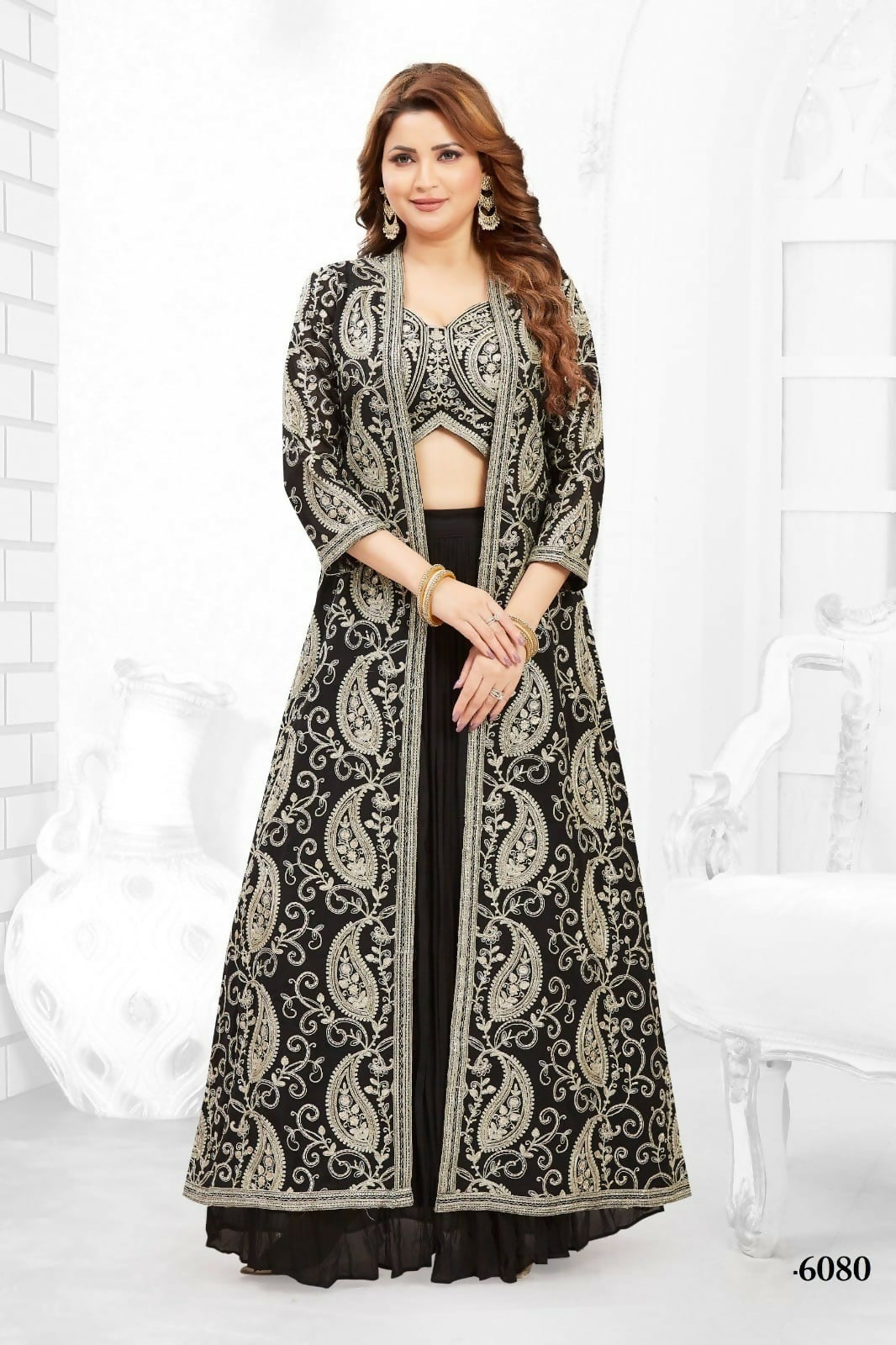 Black Georgette Lehenga Choli featuring an elegant matching jacket