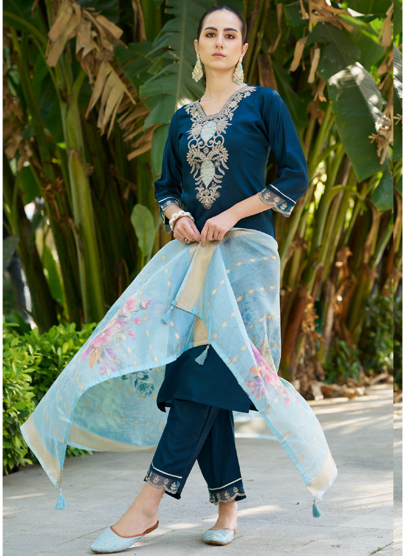Vegaa Fashion Royal Blue Viscose Rayon Embroidered Salwar Suit