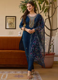 Elegant navy blue viscose silk designer suit with detailed beads work