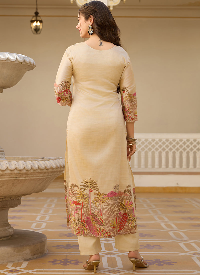Cream Viscose Silk Beads Work Designer Suit Set