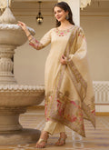 Cream viscose silk designer suit with intricate beads and gota patti
