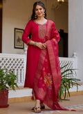 Red viscose silk designer salwar suit featuring intricate bead and gota patti work