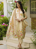 Cream Viscose Silk Salwar Suit featuring intricate beads work and gota patti