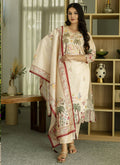 Cream Viscose Silk designer salwar suit with intricate beadwork and embroidery